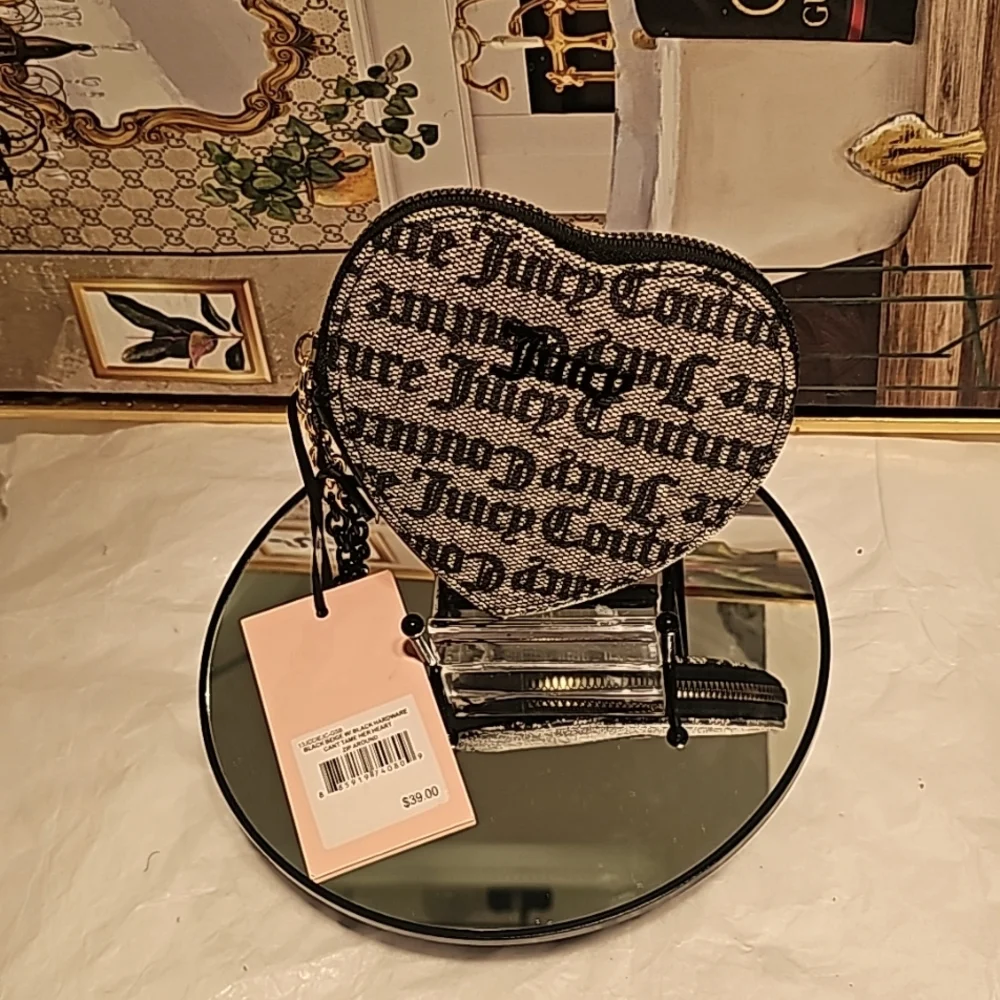 JUICY COUTURE Black Beige  Tame Her Heart Zip Around Wallet/Wristlet - Picture 2 of 10